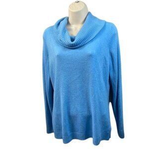 Vintage-Inspired Blue Knit‎ Cowl Neck Pullover Sweater
